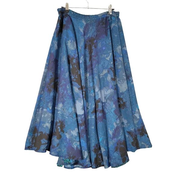 COLDWATER CREEK Reversible Blue Artsy Watercolor Teal Leopard Skirt SIZE XS 4-6 - Picture 2 of 10